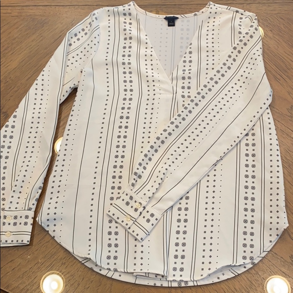 White Patterned Ann Taylor Blouse - image 1